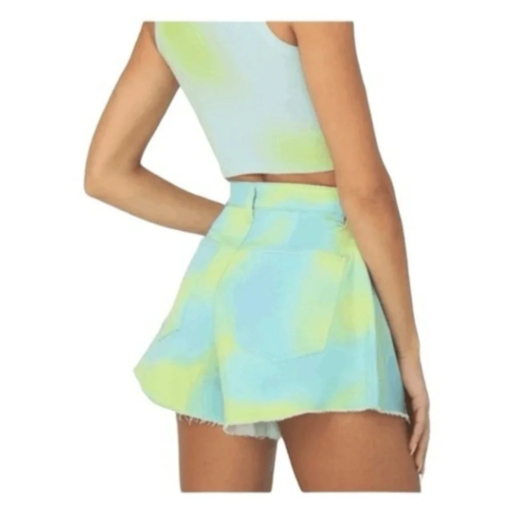 WeWoreWhat Jean Shorts Blue Green Tie Dye Wide Leg Flare Bell Denim‎ 26